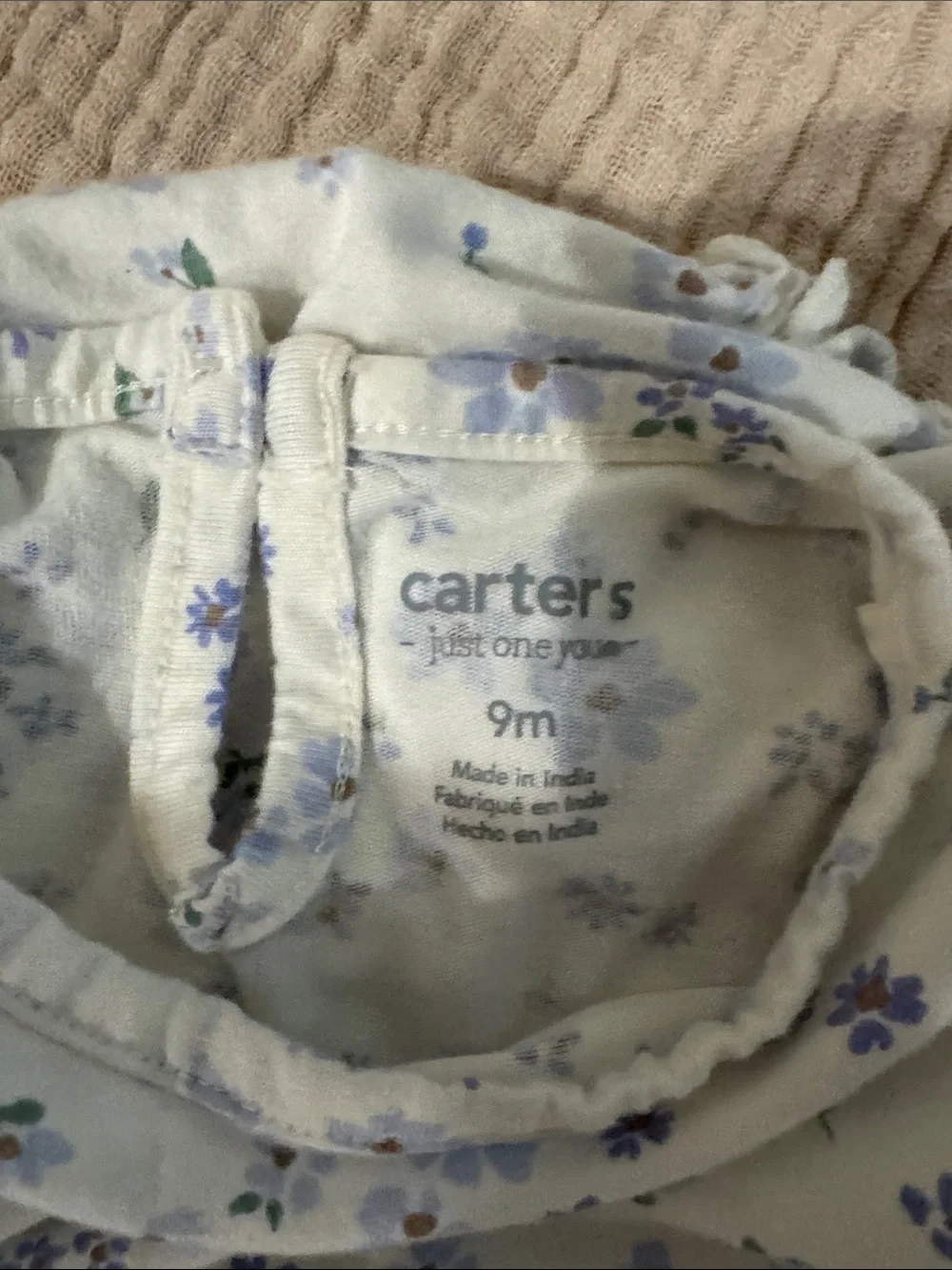 Carter's White Infant Floral Ruffle Bubble Romper with Light Blue Flowers